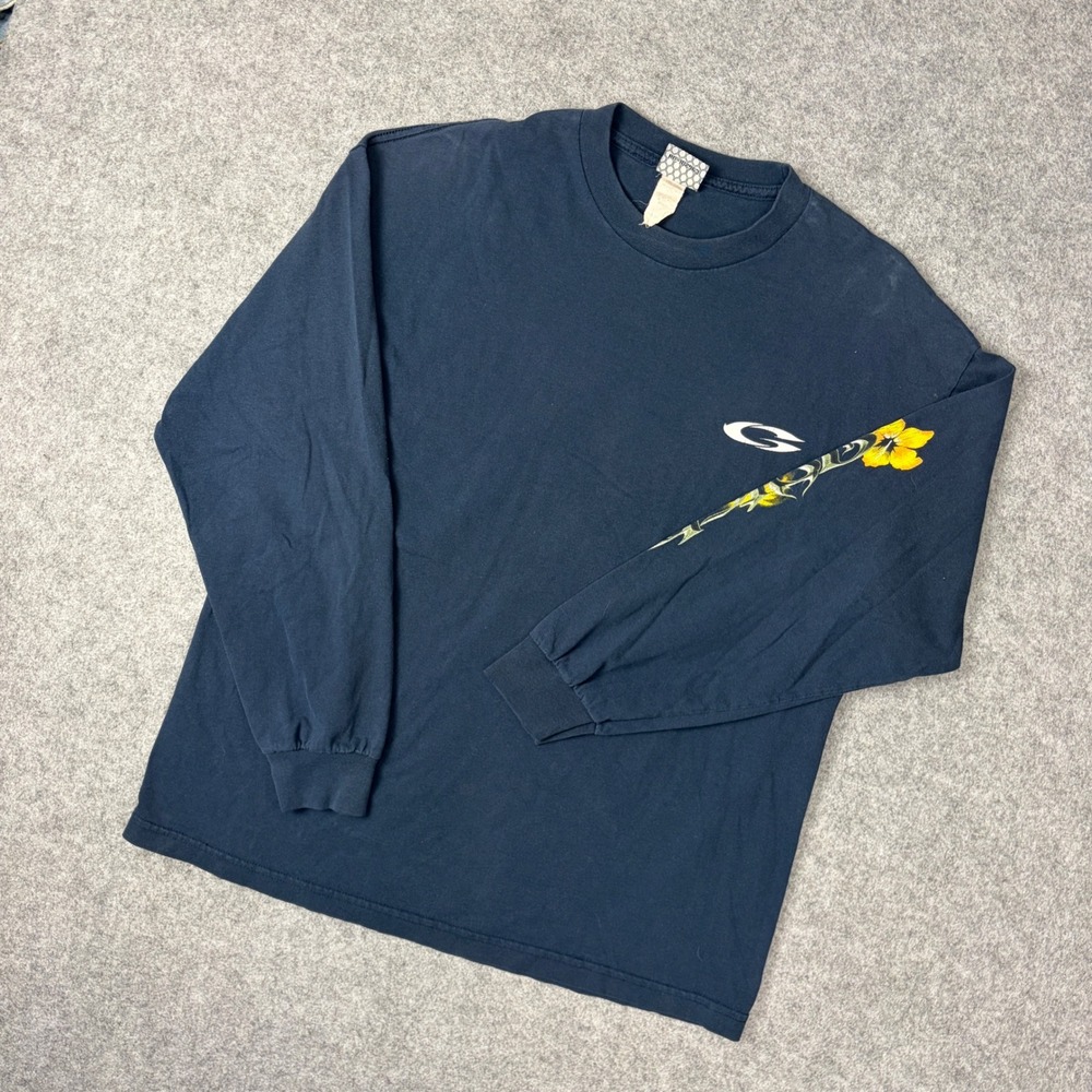 Vintage Gotcha Surf Graphic Long Sleeve T-Shirt Navy Blue Floral Hibiscus Large